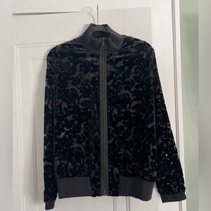 Floral pattern velvet zip bomber jacket